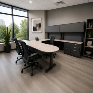 Steelcase Context Height-Adjustable U-Station with Overhead Storage