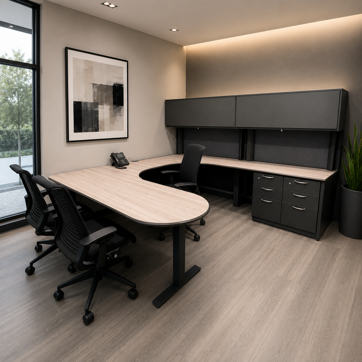 Steelcase Context Height-Adjustable U-Station with Overhead Storage - Image 2
