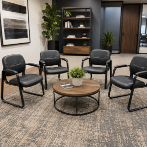 OPM Essentials Guest Chairs with Arms – Black Vinyl – $59 Each