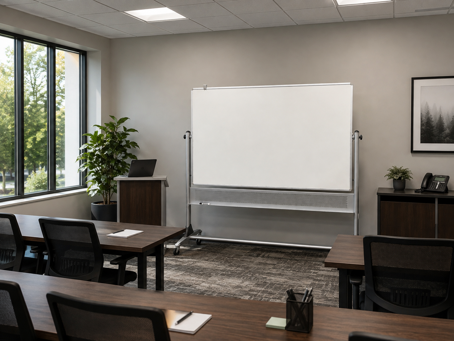 Heavy-Duty 72" × 48" Reversible Mobile Whiteboard – $395