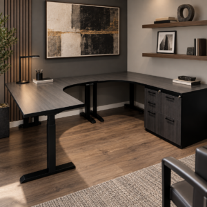 Custom U-Shape Height-Adjustable Workstation with Storage